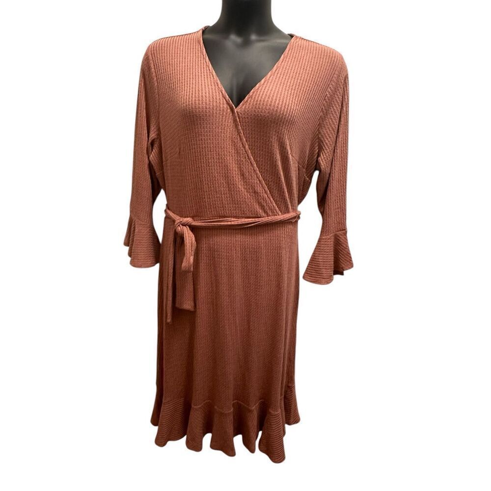 EST 1946 Women's Dusty Mauve Ribbed Wrap Dress Size 18/20W